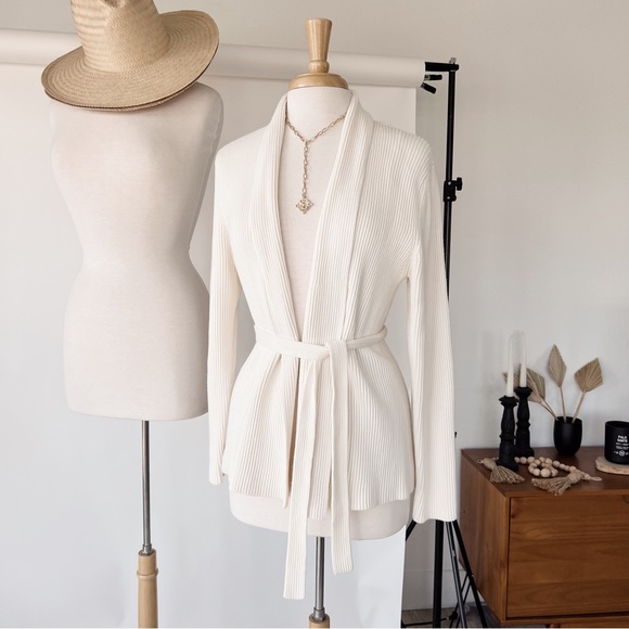 Brooks Brothers Sweaters - 100% COTTON CREAM RIBBED WRAP CARDIGAN